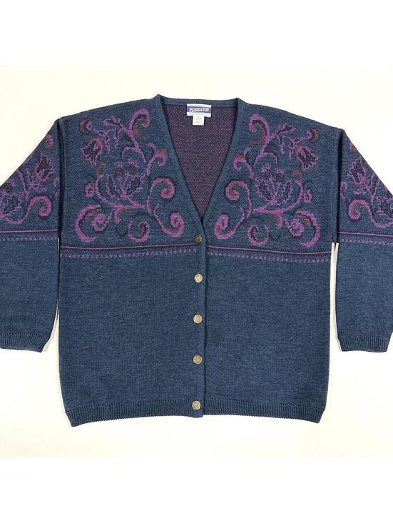 Pendleton Sweaters - Vintage Pendleton Jacquard Knit Wool Cardigan Sweater Sz XL Teal Purple Floral